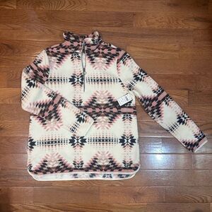 Women's Cream and Pink Patterned Fleece Pullover